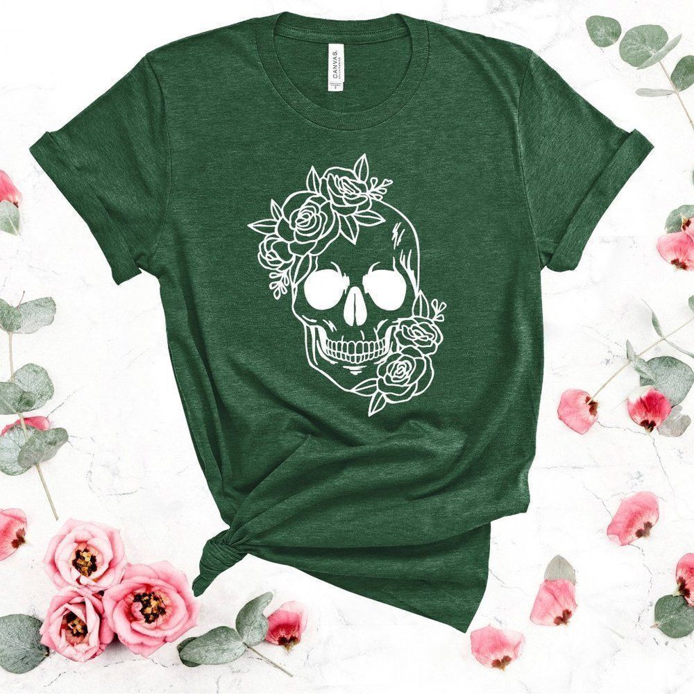 Floral Skull Skeleton Halloween Tee Shirt